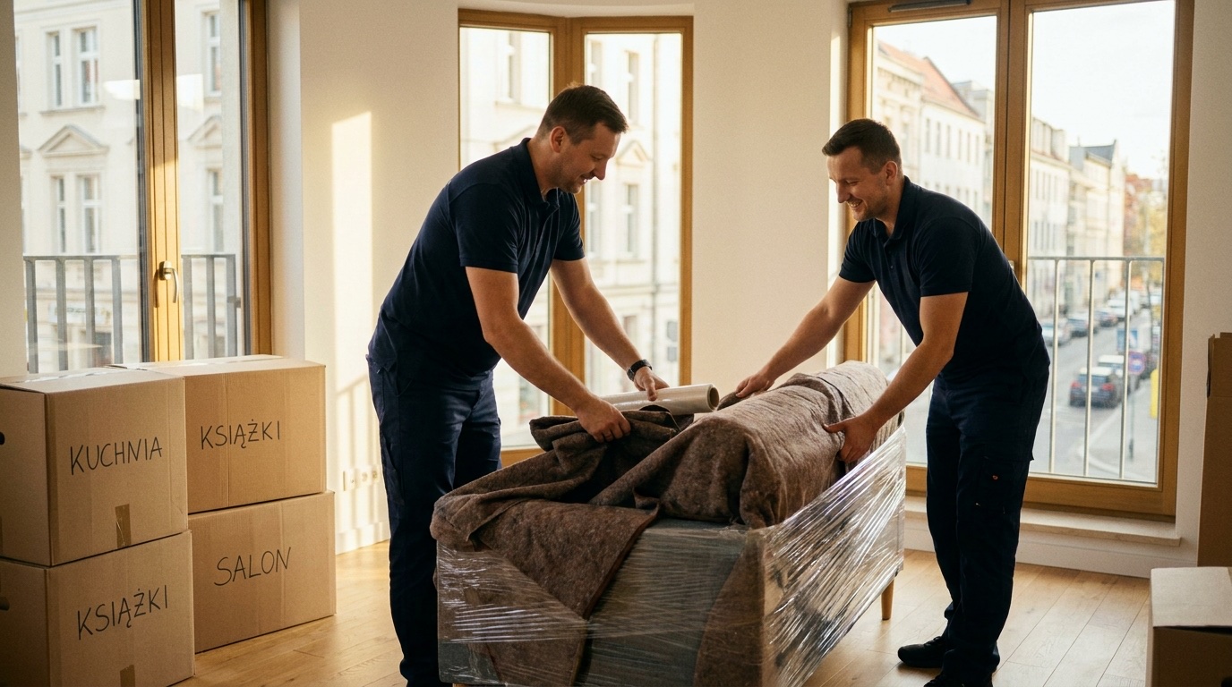 Ekipa pakuje rzeczy w mieszkaniu, profesjonalna obsługa przeprowadzki